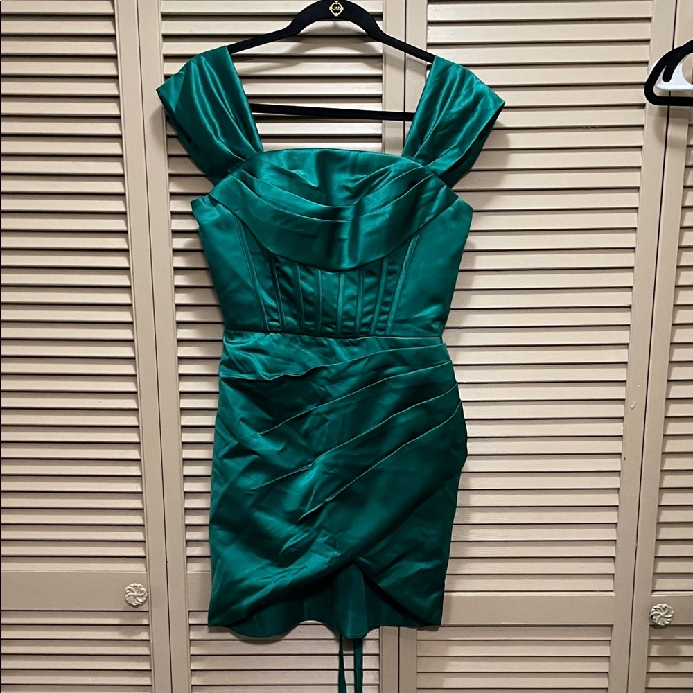 Emerald Green Satin Cocktail Dress